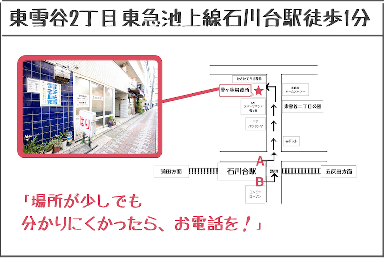 石川台、雪が谷大塚、雪谷、東雪谷、鍼灸